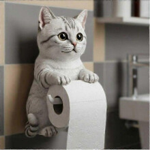 (Silver gradient) Suporte de Papel Higiênico em Forma de Gato para Parede, Compatível com Rolos Padrão e Jumbo, Design Poupa-Espaço