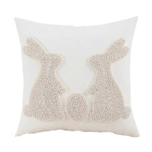 (2 little white rabbi) Funda de cojín de Pascua 45x45 cm, pelo de conejo, jacquard, diseño de huevos y conejos, decoración hogar