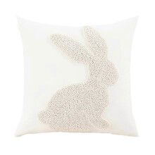 (A lying rabbit) Funda de cojín de Pascua 45x45 cm, pelo de conejo, jacquard, diseño de huevos y conejos, decoración hogar
