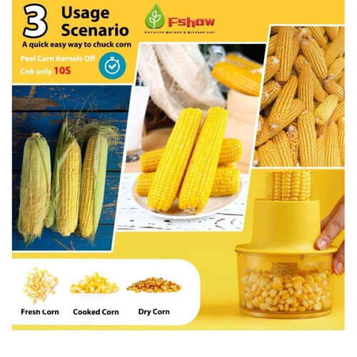 Multifunctional Corn Stripper Manual Corn Kernel Remover Stainless Steel Yellow Plastic Handle 13.5x13.5x9cm 1