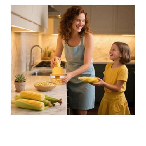 Multifunctional Corn Stripper Manual Corn Kernel Remover Stainless Steel Yellow Plastic Handle 13.5x13.5x9cm 2