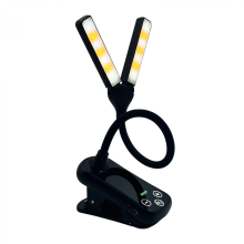 Dubbele kop, 14 led's, aanraakbediening, 8 helderheidsniveaus, USB-oplaadbaar, oogvriendelijke leeslamp met clip voor op boek of b