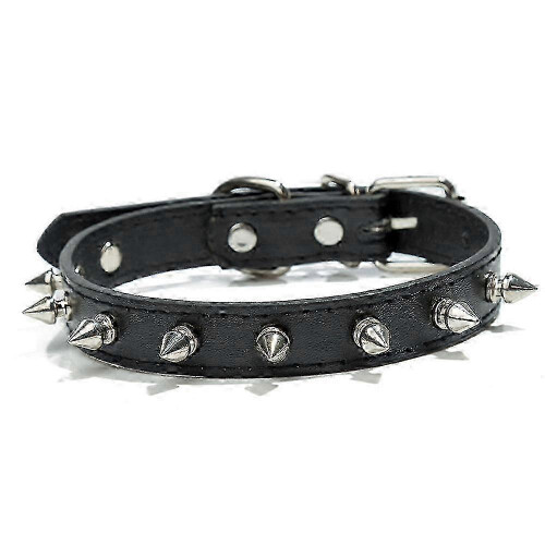 (black, XL) Bite-Resistant Dog Collar Leather Adjustable Small Solid Colour for Canine Use