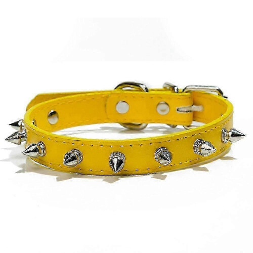 (yellow, S) Bite-Resistant Dog Collar Leather Adjustable Small Solid Colour for Canine Use