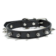 (black, M) Bijtbestendige hondenhalsband van leer, verstelbaar, klein, effen kleur, geschikt voor honden.