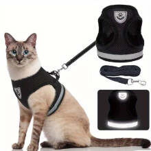 (L) Kattentuigje met riem, reflecterend gewatteerd vest, voorkomt verstikking bij katten van 1,5-7 kg