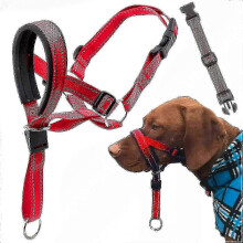 (Red, S) Dog Head Halter Stops Pulling on Leash Adjustable Fit with Comfort Padding for Dog Training