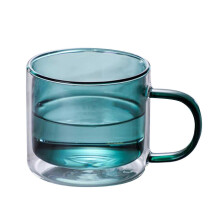 (Green) Kaksiseinäiset lasiset kahvimukit 250ml kahvalla, eristetyt kirkkaat teekupit kuumille juomille