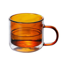 (Brown) Doppelwandige Glas-Kaffeebecher 250 ml mit Henkel, isolierte, transparente Teetassen für Heißgetränke