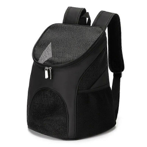 (Black, L) Dog Cat Carrier Backpack, Double Shoulder Bag, Ventilation Design, Portable Foldable