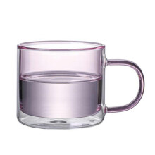 (Pink) Kaksiseinäiset lasiset kahvimukit 250ml kahvalla, eristetyt kirkkaat teekupit kuumille juomille