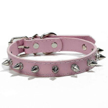 (pink, XL) Bijtbestendige hondenhalsband van leer, verstelbaar, klein, effen kleur, geschikt voor honden.