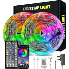 (5050 44Key BT plug, 20M) Fita LED Bluetooth 20m RGB Sincronizada com Música Controlo por App e Comando Cortável para Quarto Sala
