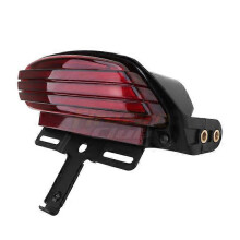 (Style3) Tri-Bar Red LED Rear Brake Tail Light with License Plate Bracket, compatible with Harley Dyna Fat Bob Softail 2006-2015