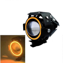 (yellow light) U7 Motorcycle LED Headlight, IP68 Waterproof Aluminium, 125W Chip, 200m Range, 12V-80V, for Motorcycle Scooter ATV UTV Lighting