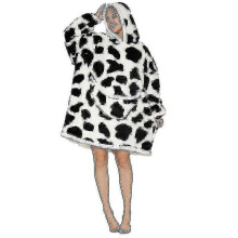 (Cows) Sherpa hoodie deken, oversized deken met capuchon van lamswol, één maat voor volwassenen (mannen en vrouwen), warm voor binnen in de kou.