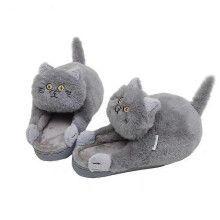 (Bule Cat) Chaussons d'intérieur chauds hiver pour homme et femme, semelle anti-dérapante lavable bleu chat taille unique UK 2-9
