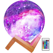3D-Galaxie-Mondlampe – Cooles Galaxie-Mond-Nachtlicht für Kinder mit 16 LED-Farben, Touch- und Fernbedienungssteuerung, Holzständ
