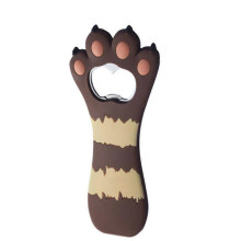 (brown stripes) Flesopener in de vorm van een kattenklauw met magnetische achterkant voor de koelkast, met zachte handgreep.
