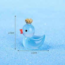(L-Blue, 50pcs) Mini Fluorescent Crown Duck Ornament, Resin Animal Theme Pastoral Style Miniature Figures, Tiny Duck Handicraft for Micro Decoration