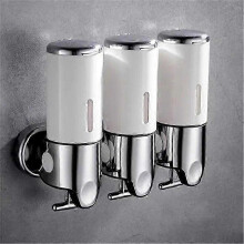 (White three) Wall Mounted Shower Soap Dispenser 500-1500ml, ABS Material, Visible Liquid Window, for Bathroom Shower Gel Detergent