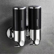 (Black double) Dispenser sapone per doccia a muro, materiale ABS, finestra visibile, capacità 500-1500ml, per bagno