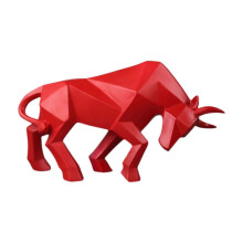 (Red) Abstract Bull Sculpture, Smooth Lightweight Resin Bull Statue Ornament, for Home Indoor Outdoor Decor Photography