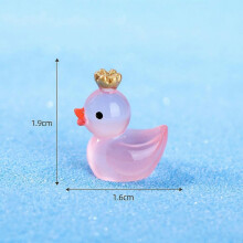 (S-LPink, 10pcs) Mini Fluorescent Crown Duck Ornament, Resin Animal Theme Pastoral Style Miniature Figures, Tiny Duck Handicraft for Micro Decoration