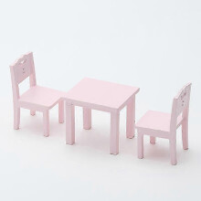 (Pink) Conjunto de Mesa e Cadeira em Miniatura para Artesanato DIY, Madeira Azul, 3 Peças