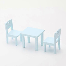 (Blue) Conjunto de Mesa e Cadeira em Miniatura para Artesanato DIY, Madeira Azul, 3 Peças