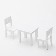 (White) Conjunto de Mesa e Cadeira em Miniatura para Artesanato DIY, Madeira Azul, 3 Peças