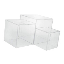 (Transparent) Akryylinen kuutiomainen esittely- ja säilytyslaatikko, 3 kpl, koot 4 5 6 tuumaa, 3mm paksu, keräilyesineisiin ja messuesittelyyn