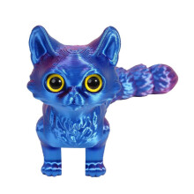 (Laser blue purple) 3D Print Kitten Toy Articulated Tail Movable Plastic Figure for Desk Decors