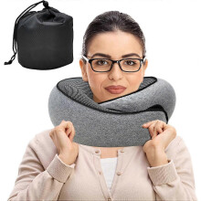 (navy) Travel Neck Pillow, 32 x 26 x 14 cm, Breathable Removable Washable Cover, For Adults Flight Sleeping Car Travel, Multiple Colours Available