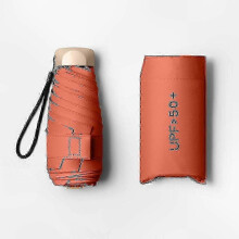 (Orange) Lichtgewicht UV-beschermende parasol, UPF 50+, 220 g, lengte gesloten 19 cm, voor op reis en buitengebruik, weer of geen weer.