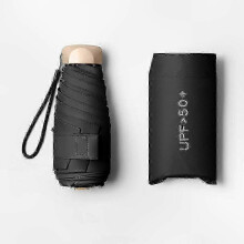 (Black) Lichtgewicht UV-beschermende parasol, UPF 50+, 220 g, lengte gesloten 19 cm, voor op reis en buitengebruik, weer of geen weer.