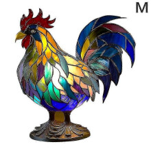 (Chicken-M) Animal Table Lamp, Stained Glass Resin Night Light, Dragon Cat Unicorn Mermaid Options, USB Plug Power, For Bedroom Living Room Decoration