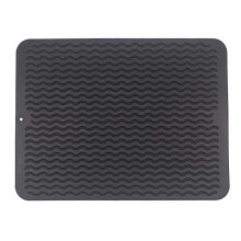 (Black) Siliconen afdruipmat, 40x30 cm, met afvoergoot, voor het drogen van servies, fruit en groenten op het aanrecht, verkrijgbaar in zwart en rood.