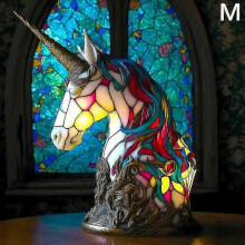 (Unicorn-M) Lâmpada de Mesa Animal em Resina Vitral, Opções Dragão Gato Unicórnio Sereia, USB, para Quarto Sala