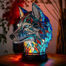 (Wolf-M) Lâmpada de Mesa Animal em Resina Vitral, Opções Dragão Gato Unicórnio Sereia, USB, para Quarto Sala