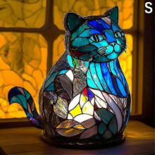 (Cat-S) Animal Table Lamp, Stained Glass Resin Night Light, Dragon Cat Unicorn Mermaid Options, USB Plug Power, For Bedroom Living Room Decoration