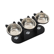 (Black) Elevated Pet Feeding Bowls, Ergonomic Raised Stand, 3 Stainless Steel Bowls, Wooden Frame for Cats and Small Dogs
