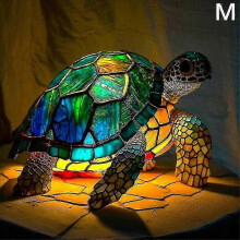 (Turtle-M) Animal Table Lamp, Stained Glass Resin Night Light, Dragon Cat Unicorn Mermaid Options, USB Plug Power, For Bedroom Living Room Decoration