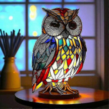 (Owls) Lâmpada de Mesa Animal em Resina Colorida, Design Estilo Tiffany, 4 Formas de Animais, Pequena, Decoração