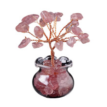 (Strawberry crystal) Natuurlijk Kristallen Geluksboom Ornament, met stabiele basis, voor decoratie van woonkamer, kantoor en studeerruimte