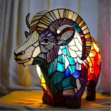 (Goats) Colorful Resin Animal Table Lamp, Tiffany Style Design, 4 Animal Shapes Options, Small Size, for Bedroom Living Room Office Outdoor Home Decor