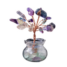 (Colorful fluorite) Natuurlijk Kristallen Geluksboom Ornament, met stabiele basis, voor decoratie van woonkamer, kantoor en studeerruimte