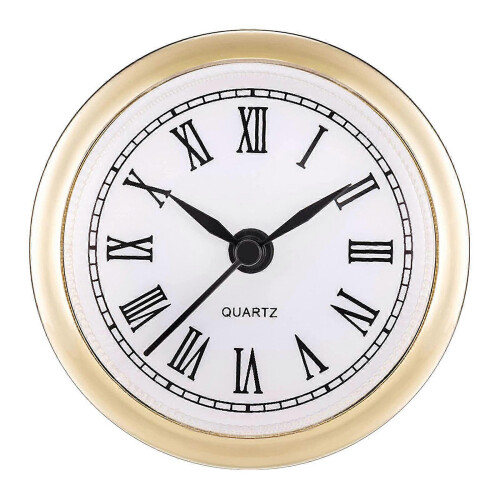 (Gold) Quartz Clock Insert Movement with Roman Numerals 61mm Diameter Plastic Glass Dial