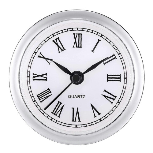 (Silver) Quartz Clock Insert Movement with Roman Numerals 61mm Diameter Plastic Glass Dial