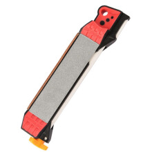 (Red) Afilador de cuchillos portátil, herramienta de afilado con abrasivos de diamante de doble cara y mango ergonómico para camping, caza y cocina.
